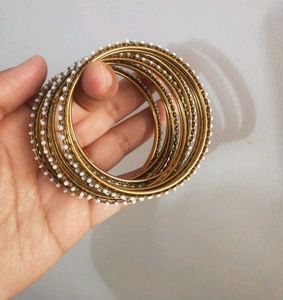Pearl Gold Tone Bangle Set of 12