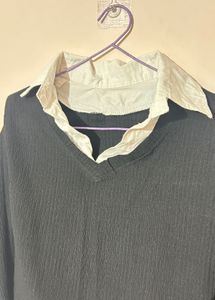 Black T-shirt with White Collar