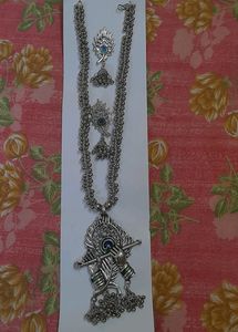 RADHA KRISHNA JEWELLERY SET - SILVER OXIDISED.