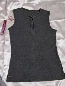 Gray Sleeveless Button Tank Sweater