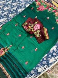 partywear saree in green colour