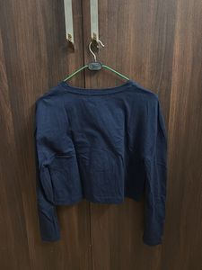 Navy Blue Long Sleeves Crop Top