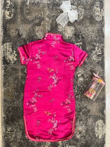 Pink Floral Silk Cheongsam Dress For 2 Yr Old Girl