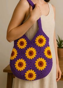 Crochet Sunflower Tote Bag