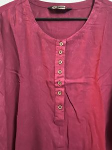Maroon High-Low Kurti &amp; Printed Palazzo Two-Piece