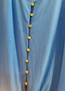 Blue Tie-Front Button-Down Top