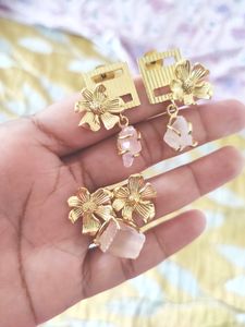 Zaveri Pearls Statement Earrings and Ring set with Druzy Stone