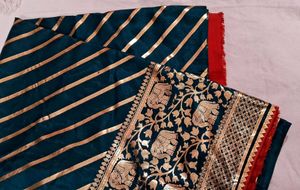 Silk Saree : Ainmal Printed Teal and Gold