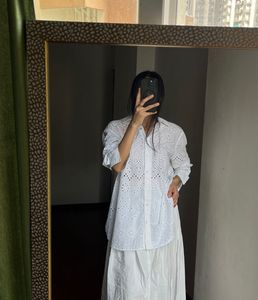 NEW LOOK WHITE COTTON LACE CUTOUT SHIRT