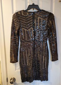 URBANIC Black And Nude Sequinned Bodycon Dress