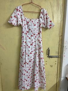 Floral Red And White Dress