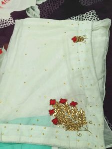 Floral Print Light Blue Saree