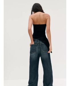 Black Tube Top with Asymmetrical Hem