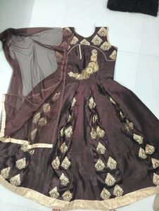 Elegant Brown Embroidered Anarkali Dress