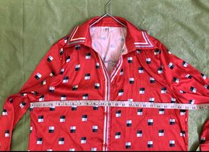 Satin Retro Red Geometric Top
