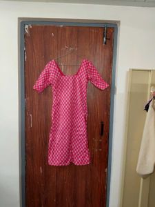 Square Neck Pink Ethnic Kurti