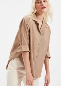 Oversized Beige Button-Up Shirt By Trendyol Size S