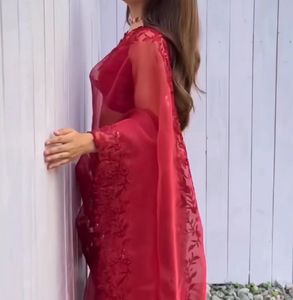 Beautiful red Saree With Blouse
