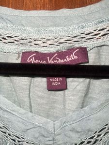 Aqua Embroidered V-Neck Top