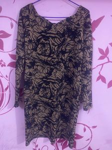 Brown Clr Dress With Black Print