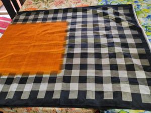Checkered Saree With Orange Accent