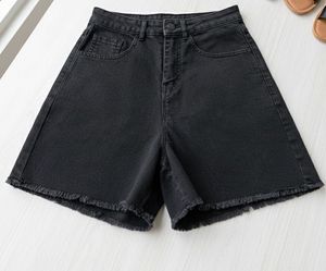 Black Denim Frayed Hem Shorts