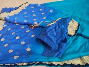 Blue Embroidered Saree &amp; Blouse