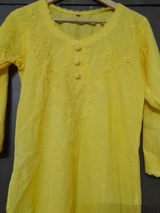 Yellow Embroidered Kurti
