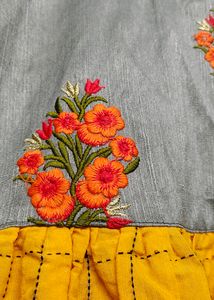 Orange Embroidery Midi Dress