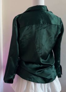 Emerald Green Satin Button-Up