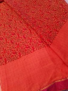 Peach- RED Printed Saree With Blouse
