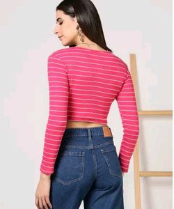 Pink Striped Crop Top