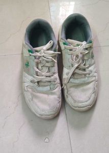 White Red tape Shoes Used Condition