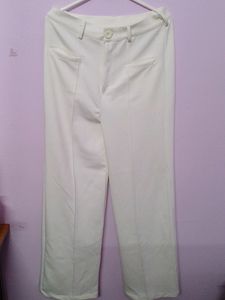 High Waisted Straight Cut White Trousers