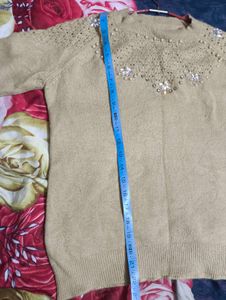Women Beige Embellished Knit Sweater – Size L