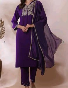 Purple Velvet Embroidered Salwar Kameez
