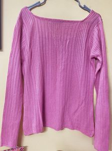 Ribbed Pink Full Sleeve Top