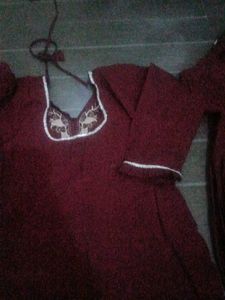 Embroidered Maroon Kurta Set