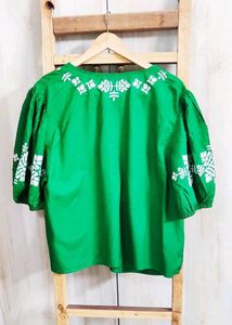 Green Embroidery Work Cotton Top Si,e-46-48