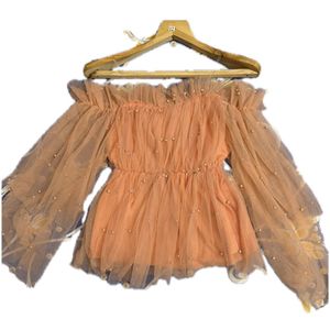 Peach Pearl Tulle net top