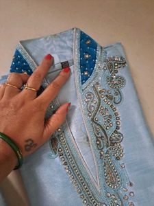 Light Blue Embellished Kurta Set