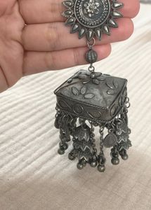 Oxidized Silver Jhumka Earrings