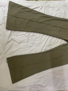Olive Green Flare Ribbed Pants