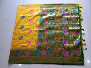 Beautiful Yello And Green Colour Saree