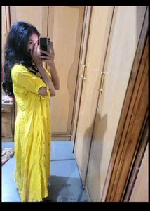 Yellow  aline frock Dress 3xl linen cotton shoulde