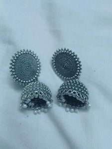 Silver Jhumka Earrings with Pearls