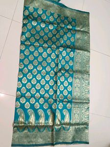Teal &amp; Gold Saree-2 Pieces