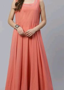 Pink Color Gotta Pati Printed Cotton Anarkali With