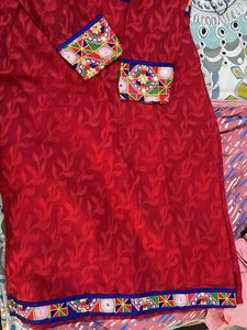 Kota Red With  Patch Attached Kurta