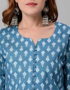Blue Printed Kurti Set
